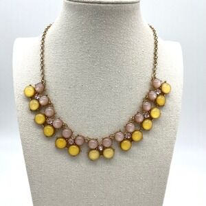 Statement Necklace Yellow Pink Rhinestone Gold‎ Tone Chain Adjustable